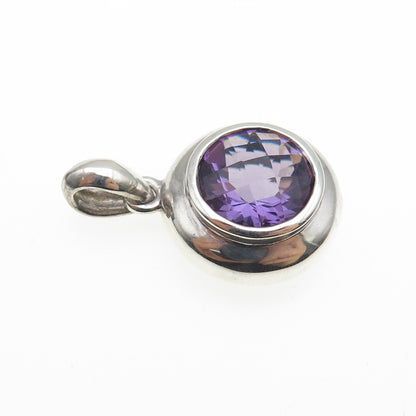 925 Sterling Silver Vintage EMA Real Round-Cut Amethyst Charm Pendant