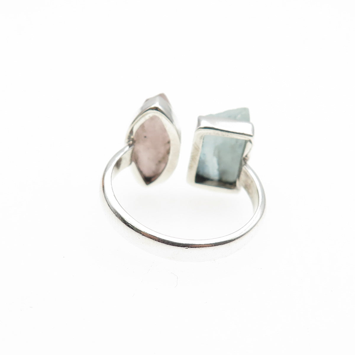 925 Sterling Vintage Real Rose Quartz & Aquamarine Adjustable Ring Size 6.25