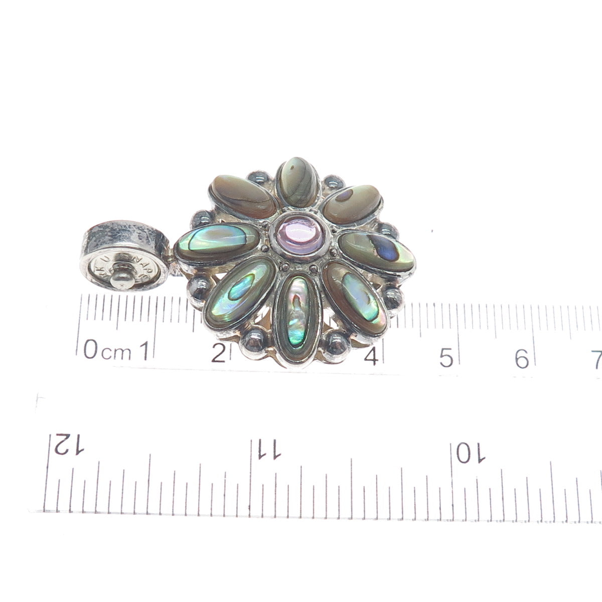 ESPO Joseph Esposito Sterling Vintage Real Abalone Shell & Amethyst Snap Pendant