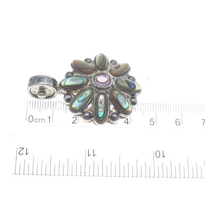 ESPO Joseph Esposito Sterling Vintage Real Abalone Shell & Amethyst Snap Pendant