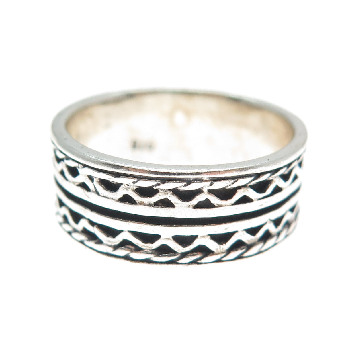 925 Sterling Silver Vintage Zig Zag Oxidized Band Ring Size 8.75