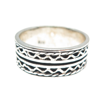 925 Sterling Silver Vintage Zig Zag Oxidized Band Ring Size 8.75