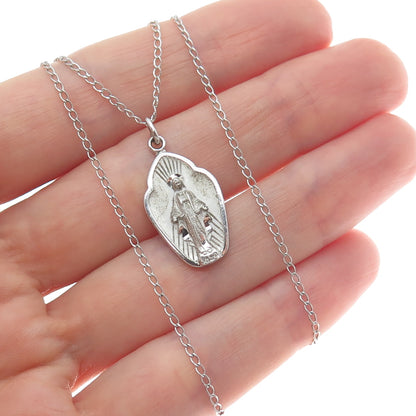 THEDA 925 Sterling Silver Vintage St. Mary Religious Cable Chain Necklace 18"