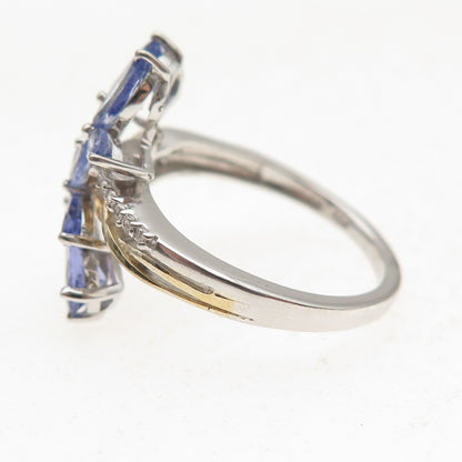 Chuck Clemency 925 Sterling Silver 2-Tone Real Tanzanite & Topaz Ring Size 8.25