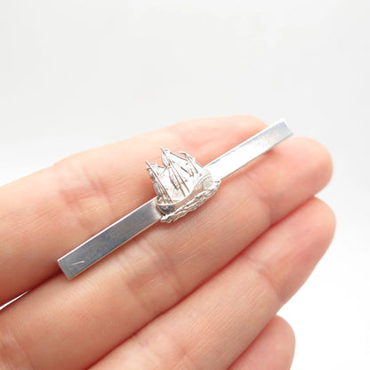 925 Sterling Silver Vintage Ship / Sailboat Bar Pin Brooch