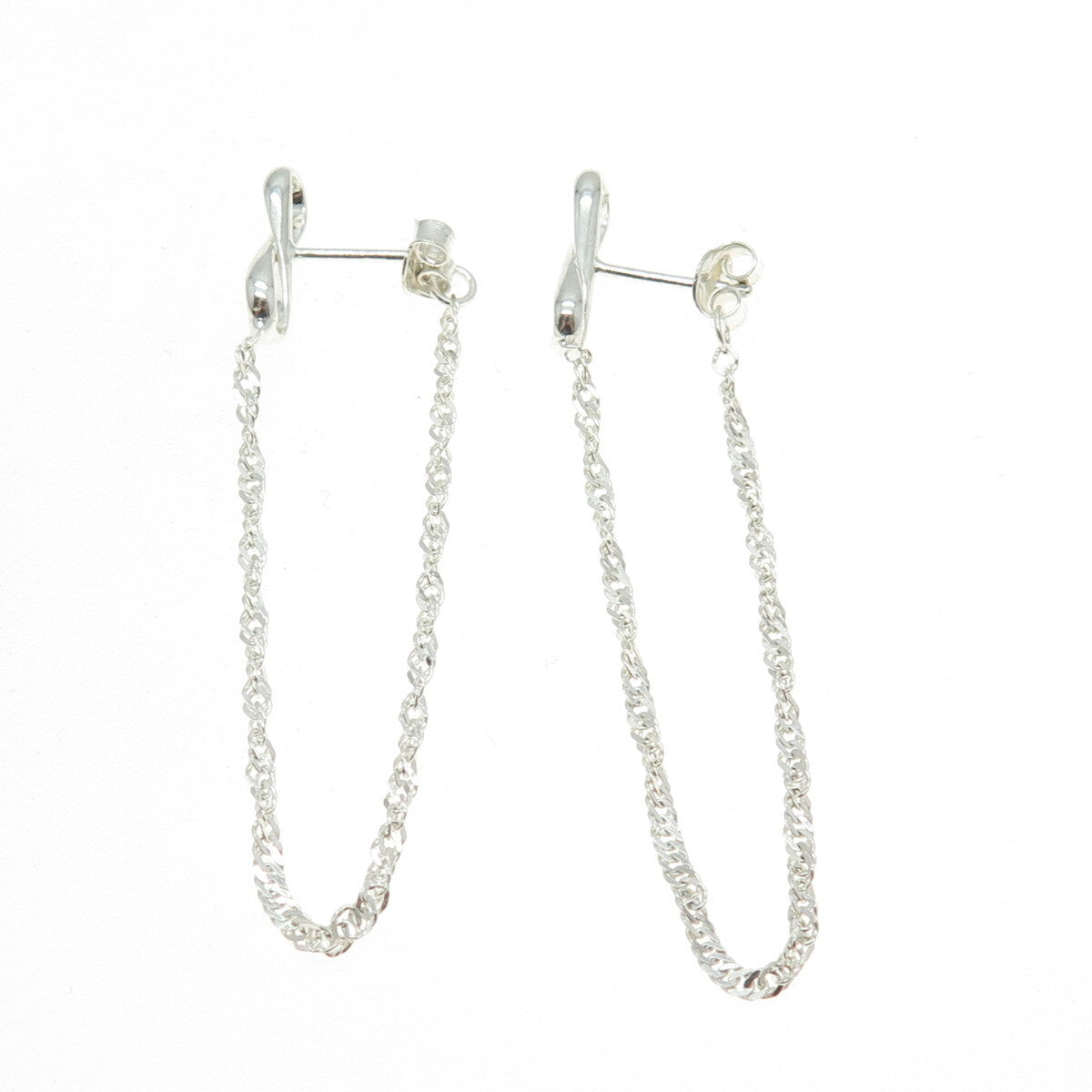 925 Sterling Silver Singapore Chain Infinity Dangling Earrings