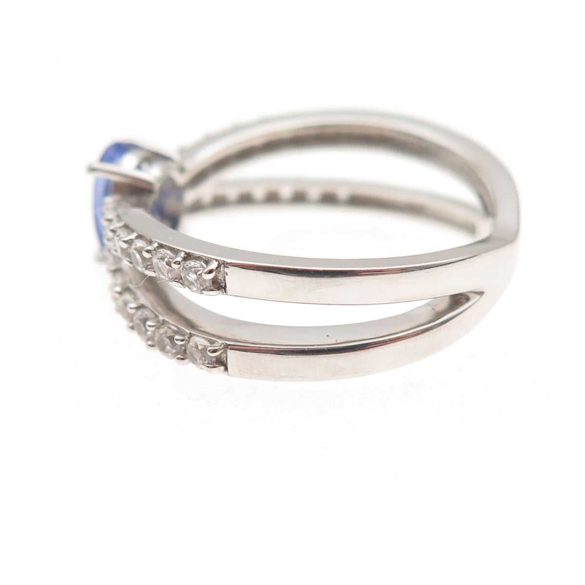Chuck Clemency 925 Sterling Silver Real Tanzanite & White Topaz Ring Size 8.25
