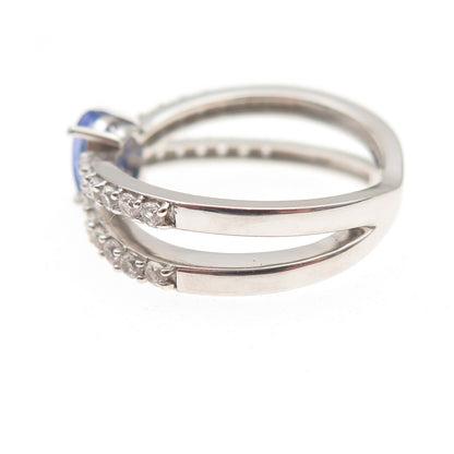 Chuck Clemency 925 Sterling Silver Real Tanzanite & White Topaz Ring Size 8.25