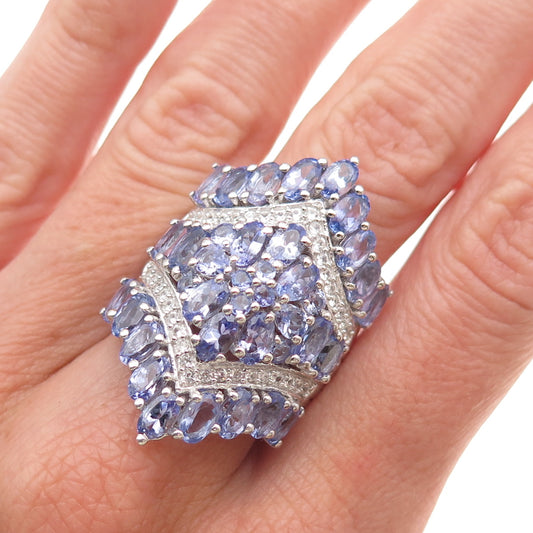 Chuck Clemency 925 Sterling Silver Real Tanzanite & White Topaz Ring Size 8.25