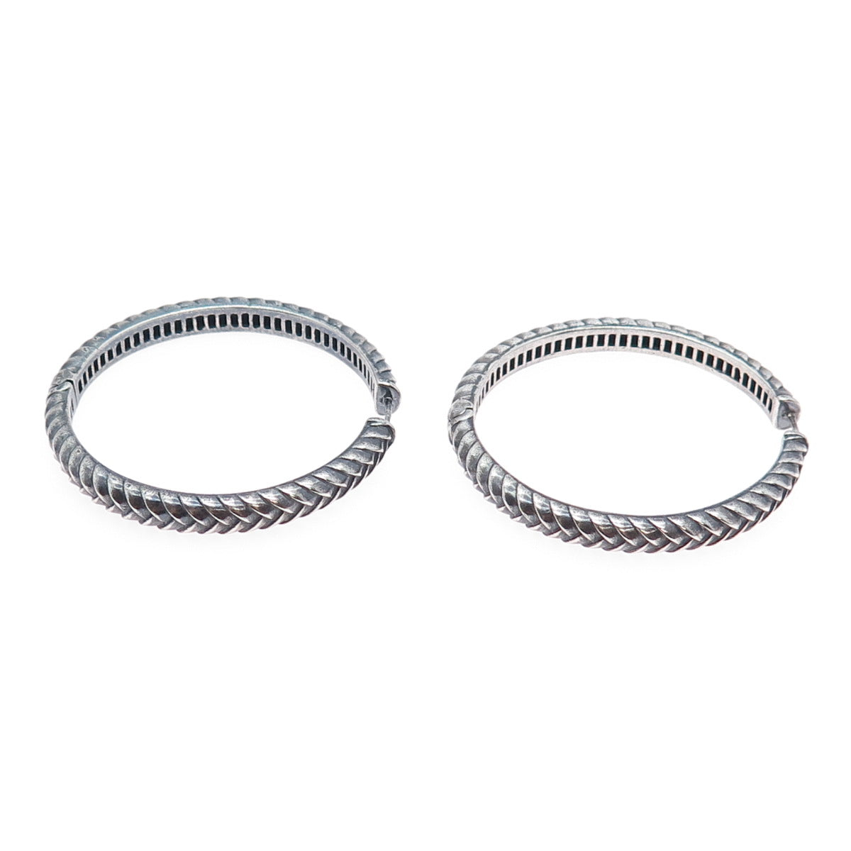 925 Sterling Silver Vintage Modernist Wheat Link Oxidized Hoop Earrings