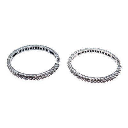 925 Sterling Silver Vintage Modernist Wheat Link Oxidized Hoop Earrings