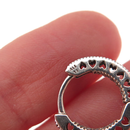Pandora 925 Sterling Silver Round-Cut C Z Hearts In & Out Hoop Earrings