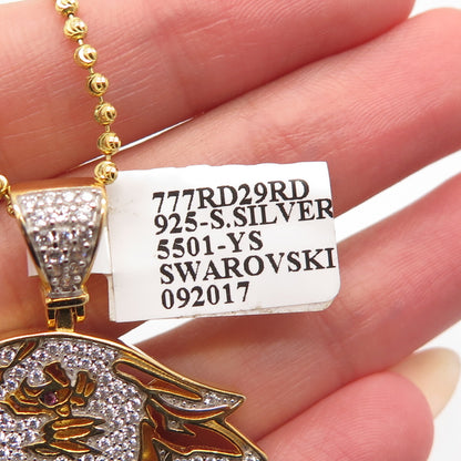 925 Sterling Silver Gold Plated C Z Panther Ball Chain Necklace 12"