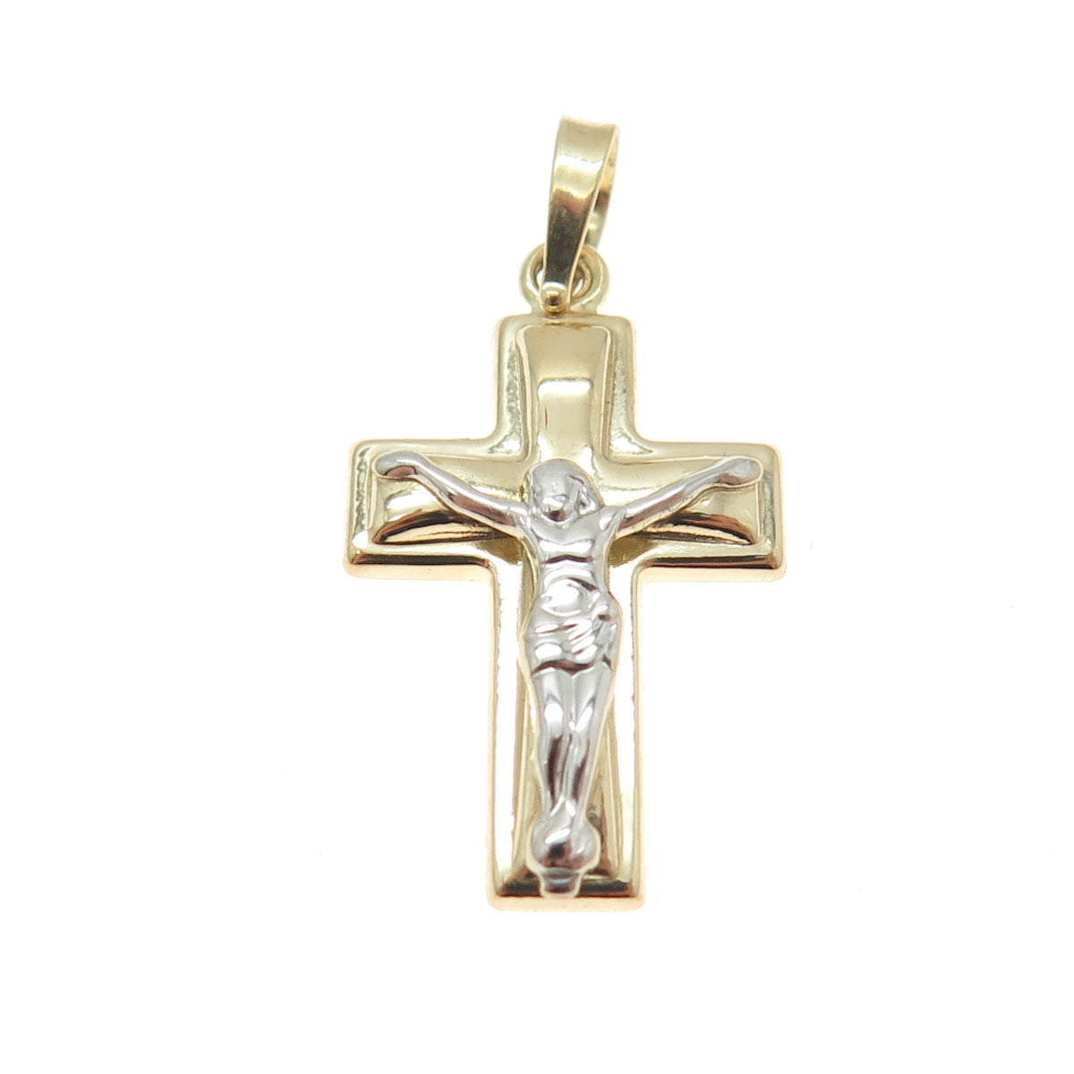 14K Yellow & White Gold Crucifix Cross Religious Charm Pendant