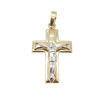 14K Yellow & White Gold Crucifix Cross Religious Charm Pendant