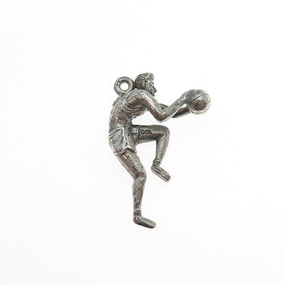 CREED 925 Sterling Silver Vintage Basketball Player Oxidized Charm Pendant
