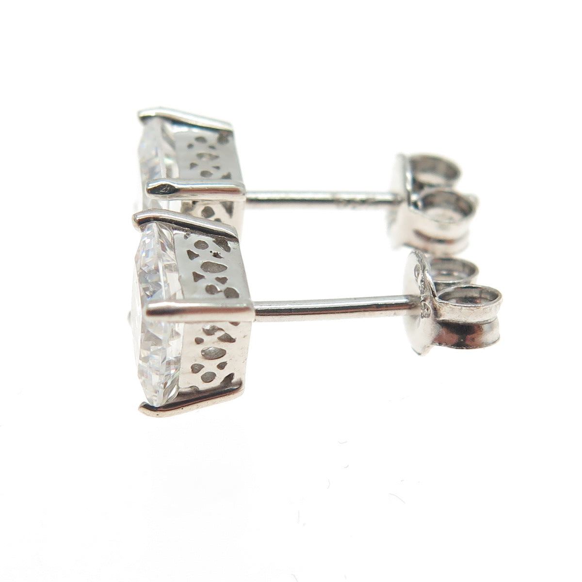 925 Sterling Silver Princess-Cut C Z Stud Earrings
