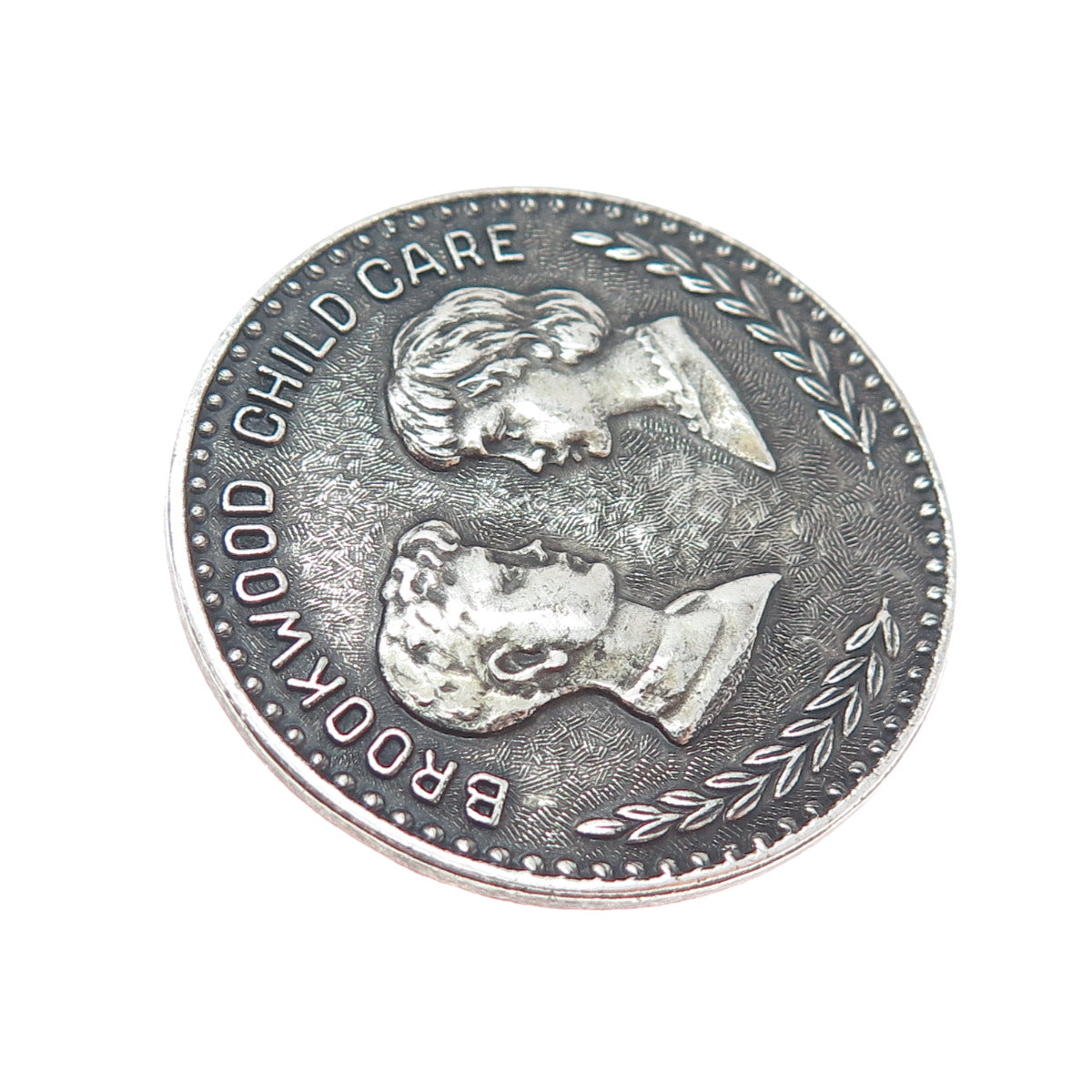 925 Sterling Silver Antique Brookwood Child Care Oxidized Medal Pin Brooch