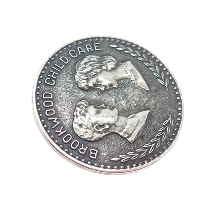 925 Sterling Silver Antique Brookwood Child Care Oxidized Medal Pin Brooch