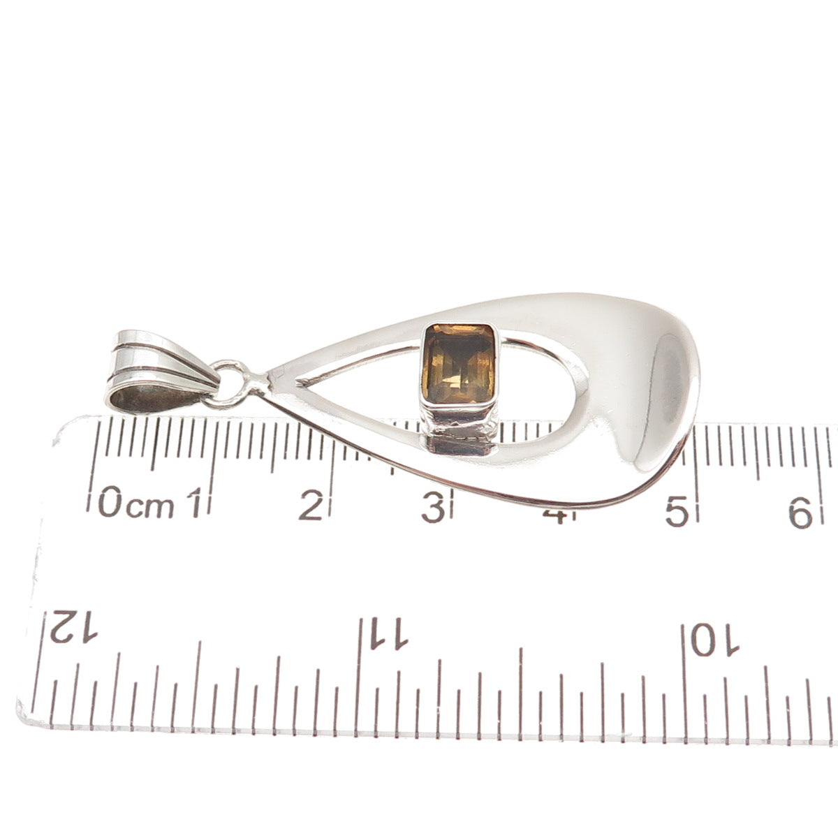 925 Sterling Silver Vintage Real Citrine Modernist Teardrop Charm Pendant