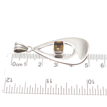 925 Sterling Silver Vintage Real Citrine Modernist Teardrop Charm Pendant