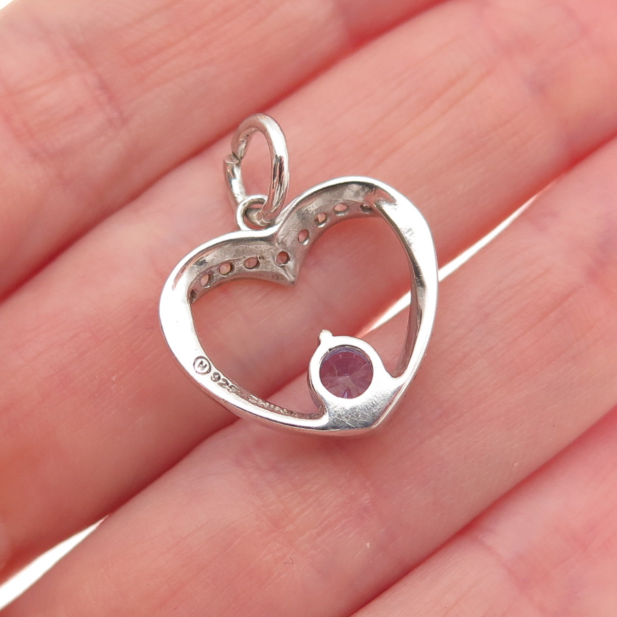 925 Sterling Silver Round-Cut Purple & White C Z Heart Mini Charm Pendant