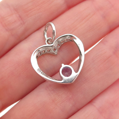 925 Sterling Silver Round-Cut Purple & White C Z Heart Mini Charm Pendant