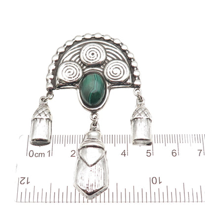 925 Sterling Silver Vintage Real Malachite Aztec Goddess Oxidized Pin Brooch
