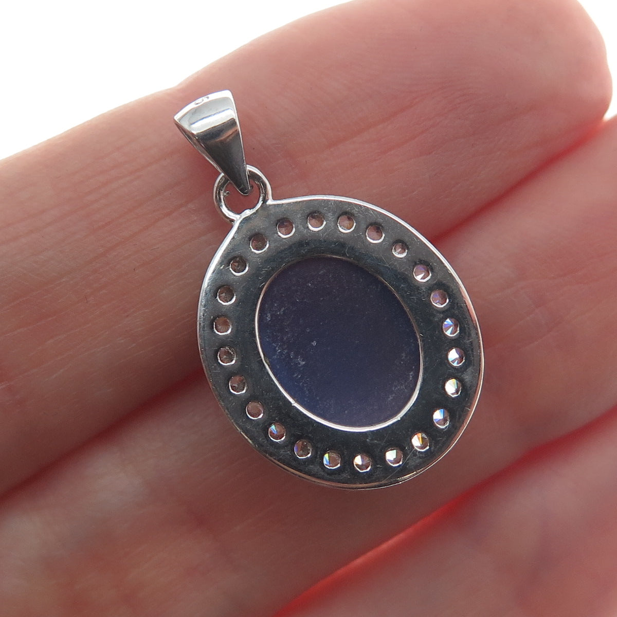 925 Sterling Silver Real Cabochon Amethyst & C Z Minimalist Charm Pendant