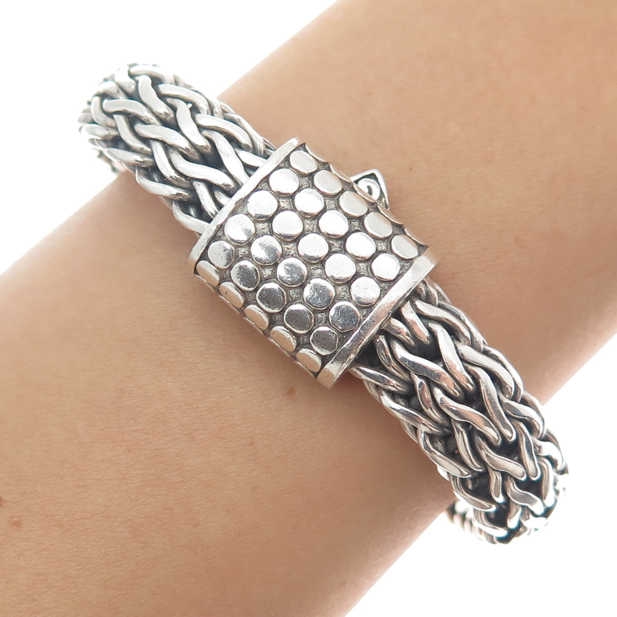 925 Sterling Silver Vintage Oxidized Solid 71.9g Spiga Link Bracelet 7"