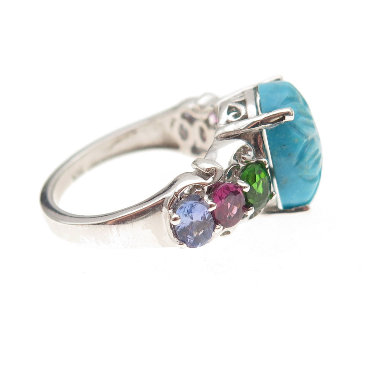Chuck Clemency 925 Sterling Turquoise Tourmaline Peridot & Tanzanite Ring Size 6