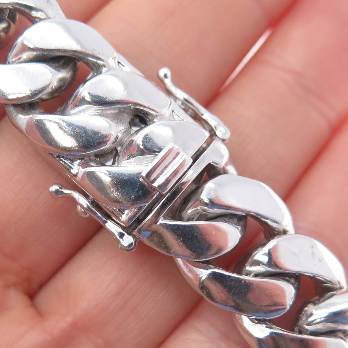 AMINOV 925 Sterling Silver Heavy 55.5g Hollow Cuban Link Bracelet 8.75"