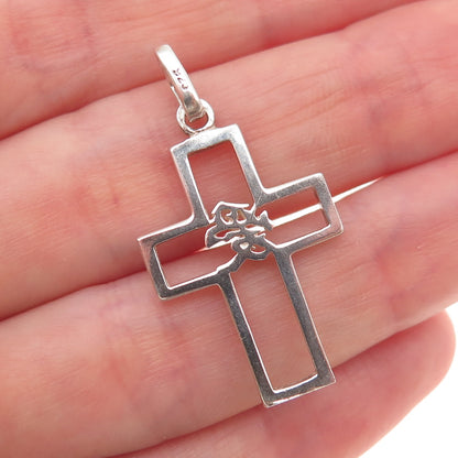 925 Sterling Silver Vintage Love Chinese Character Cross Charm Pendant