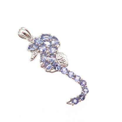 925 Sterling Silver Real Oval & Round-Cut Tanzanite Seahorse Charm Pendant
