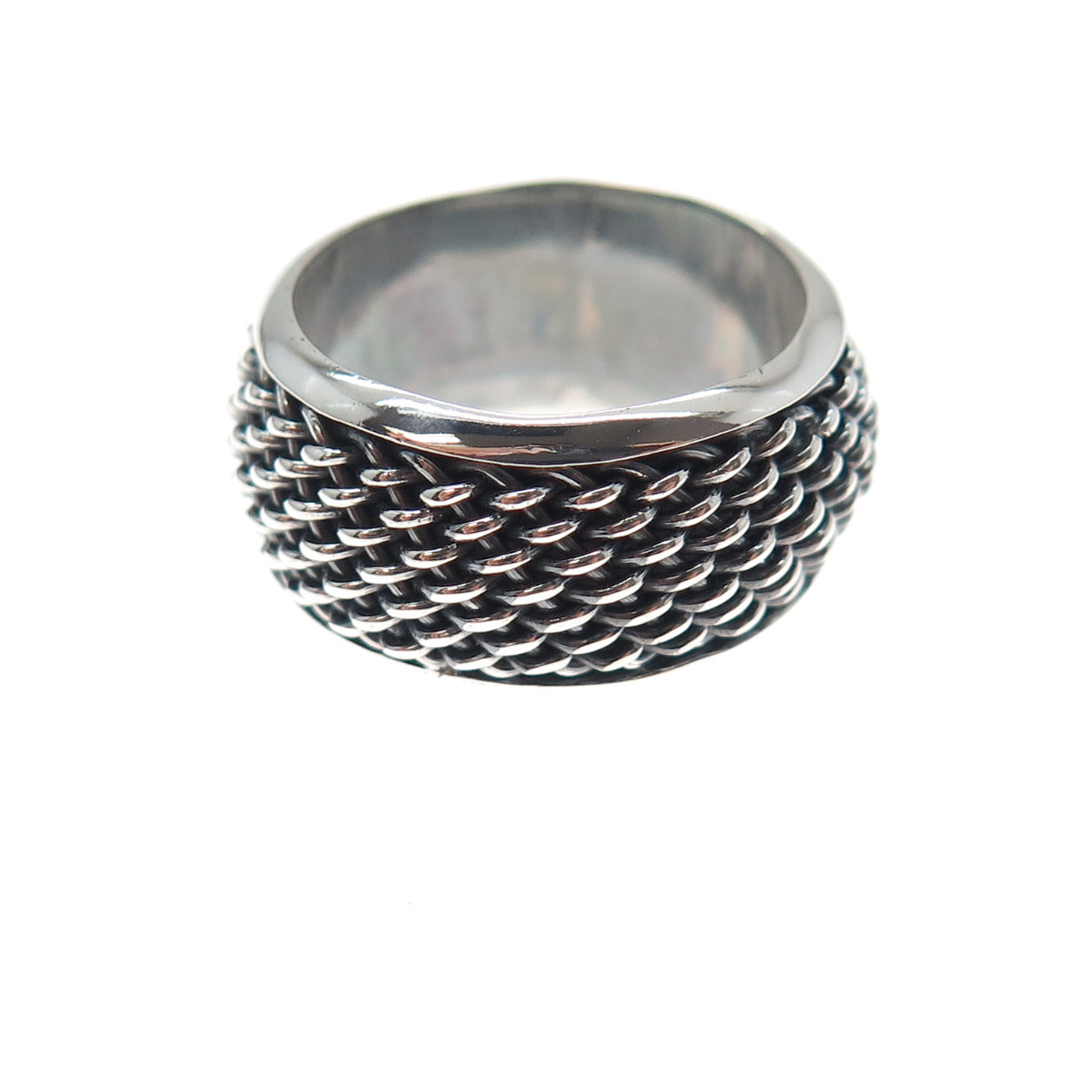 925 Sterling Silver Vintage Mesh Oxidized Band Ring Size 6.5