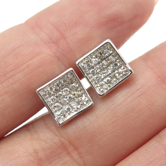 925 Sterling Silver Pave C Z Square Stud Earrings