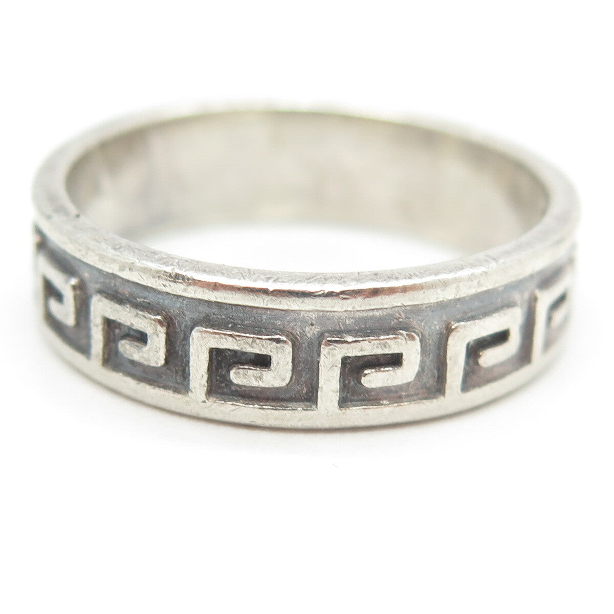 925 Sterling Silver Vintage Mexico Aztec Key Band Ring Size 13.25