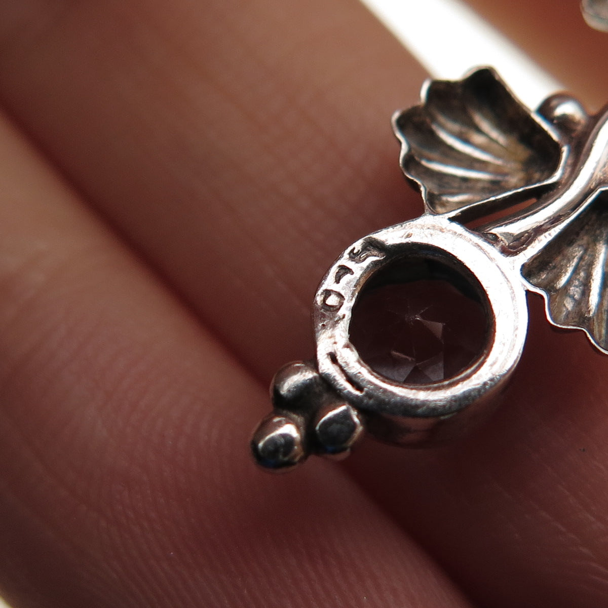 925 Sterling Silver Vintage Real Blue Topaz Floral Oxidized Dangle Earrings