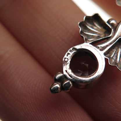 925 Sterling Silver Vintage Real Blue Topaz Floral Oxidized Dangle Earrings