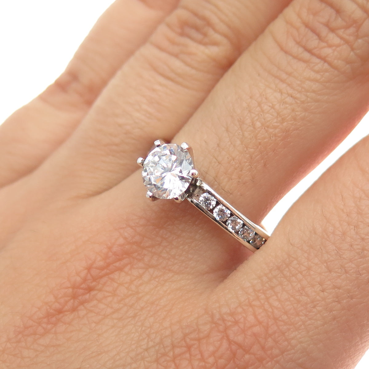 925 Sterling Silver Round-Cut C Z All Around Engagement Ring Size 10