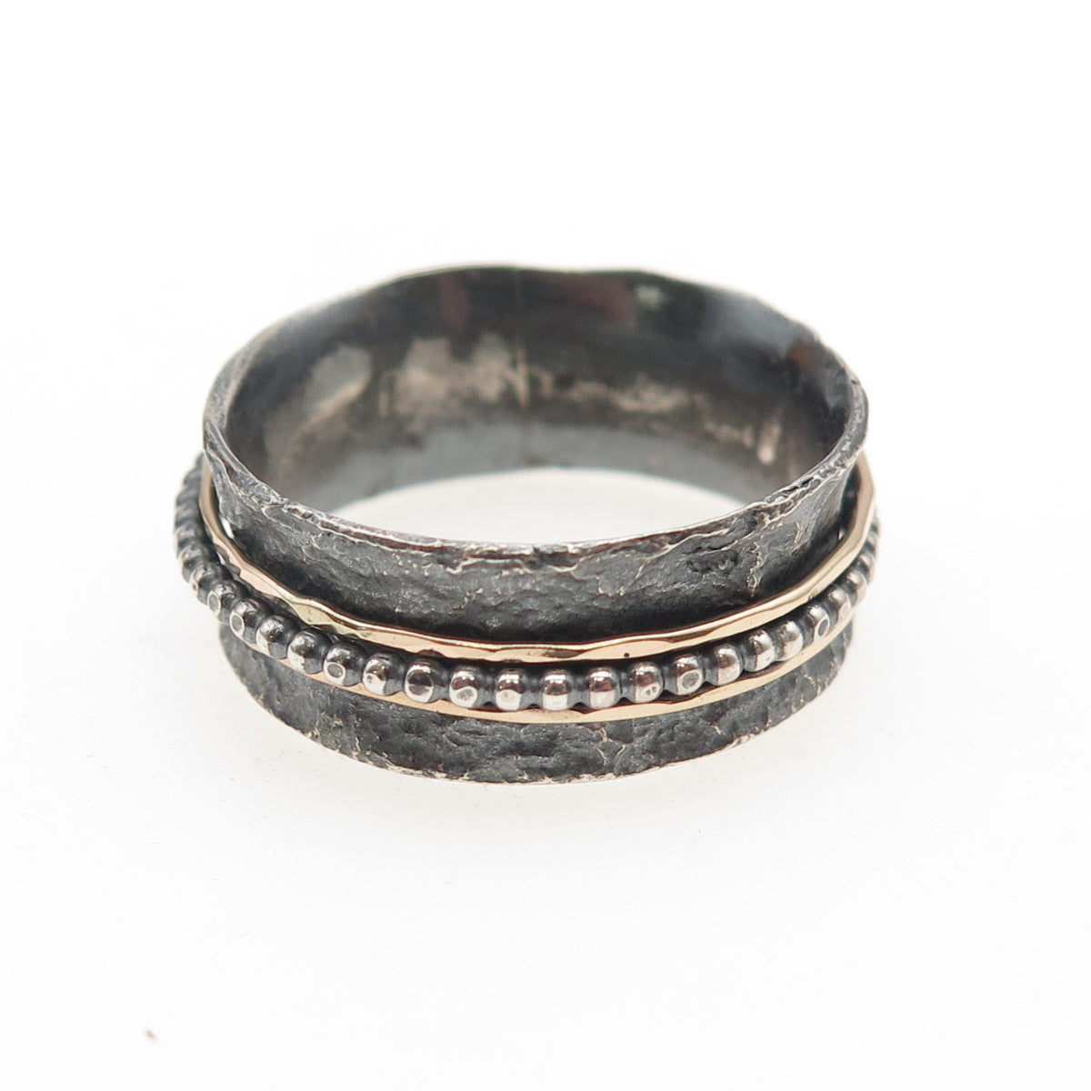 Ilan Amir 925 Sterling 2-Tone Vintage Modernist Rotating Band Ring Size 10.5