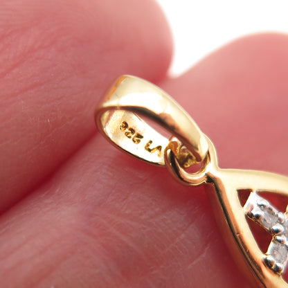 925 Sterling Silver Gold Plated Real Diamond Cross Ichthys Mini Charm Pendant