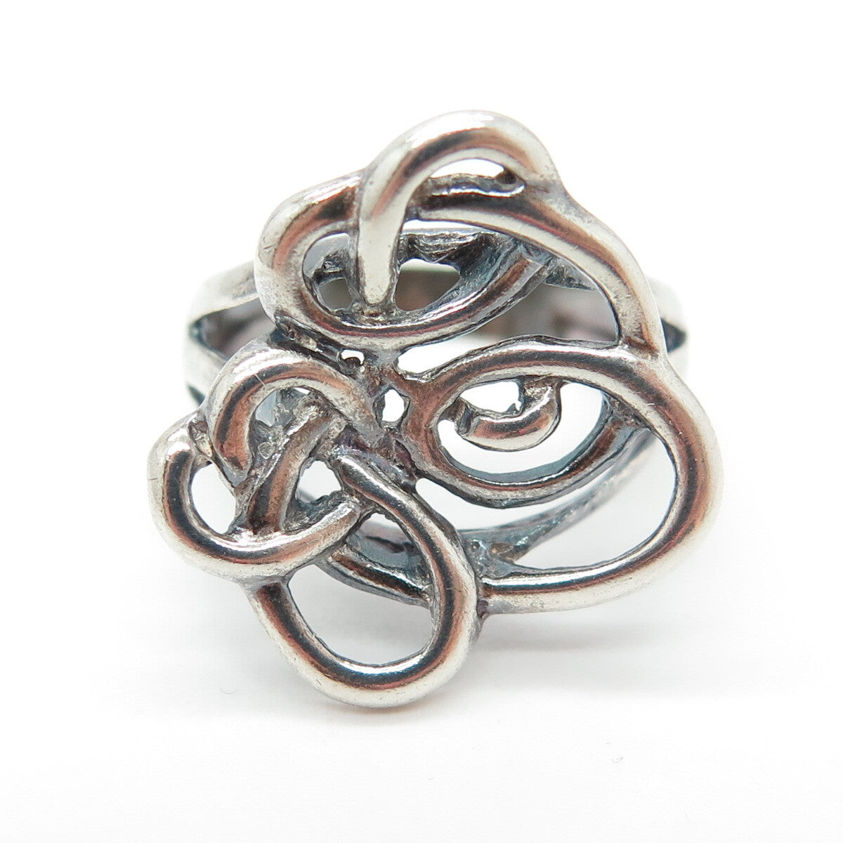 925 Sterling Silver Vintage Modernist Swirl Heart Knot Ring Size 5.75