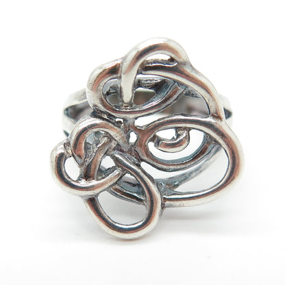 925 Sterling Silver Vintage Modernist Swirl Heart Knot Ring Size 5.75