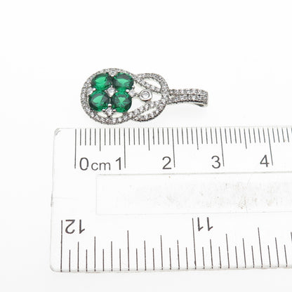 925 Sterling Silver Real Round-Cut Chrome Diopside & C Z Charm Pendant