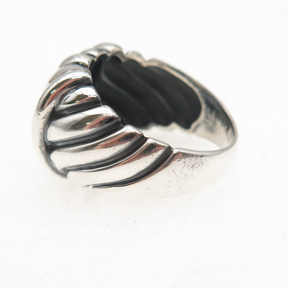 925 Sterling Silver Vintage Modernist Ribbed Oxidized Ring Size 8.75