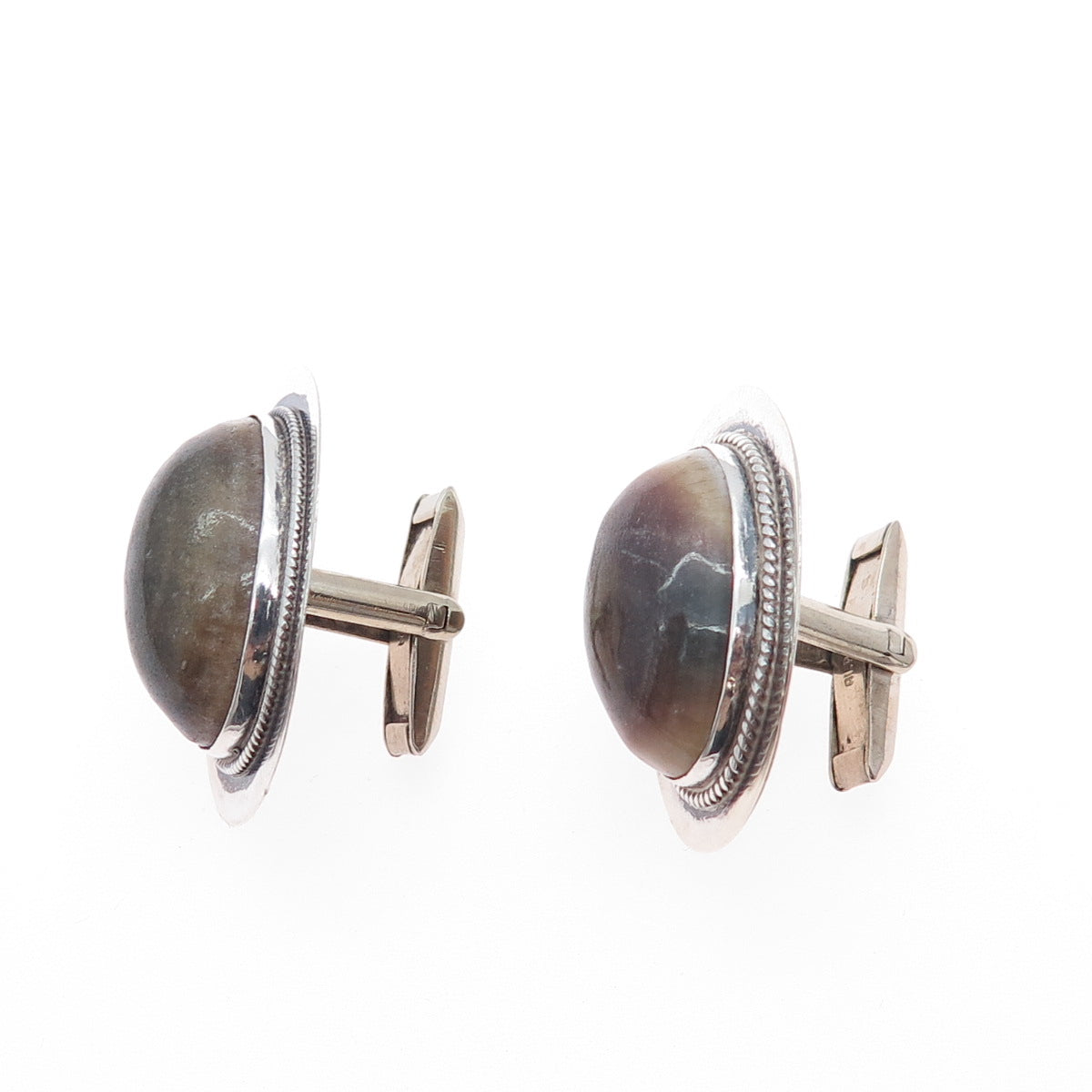 925 Sterling Silver Vintage Mexico Real Jasper Modernist Cufflinks