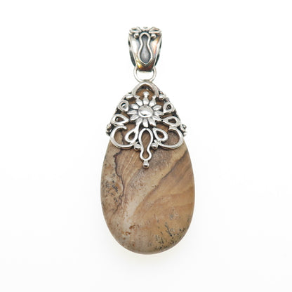 DOUG PAULUS 925 Sterling Silver Vintage Real Jasper Flower Pendant