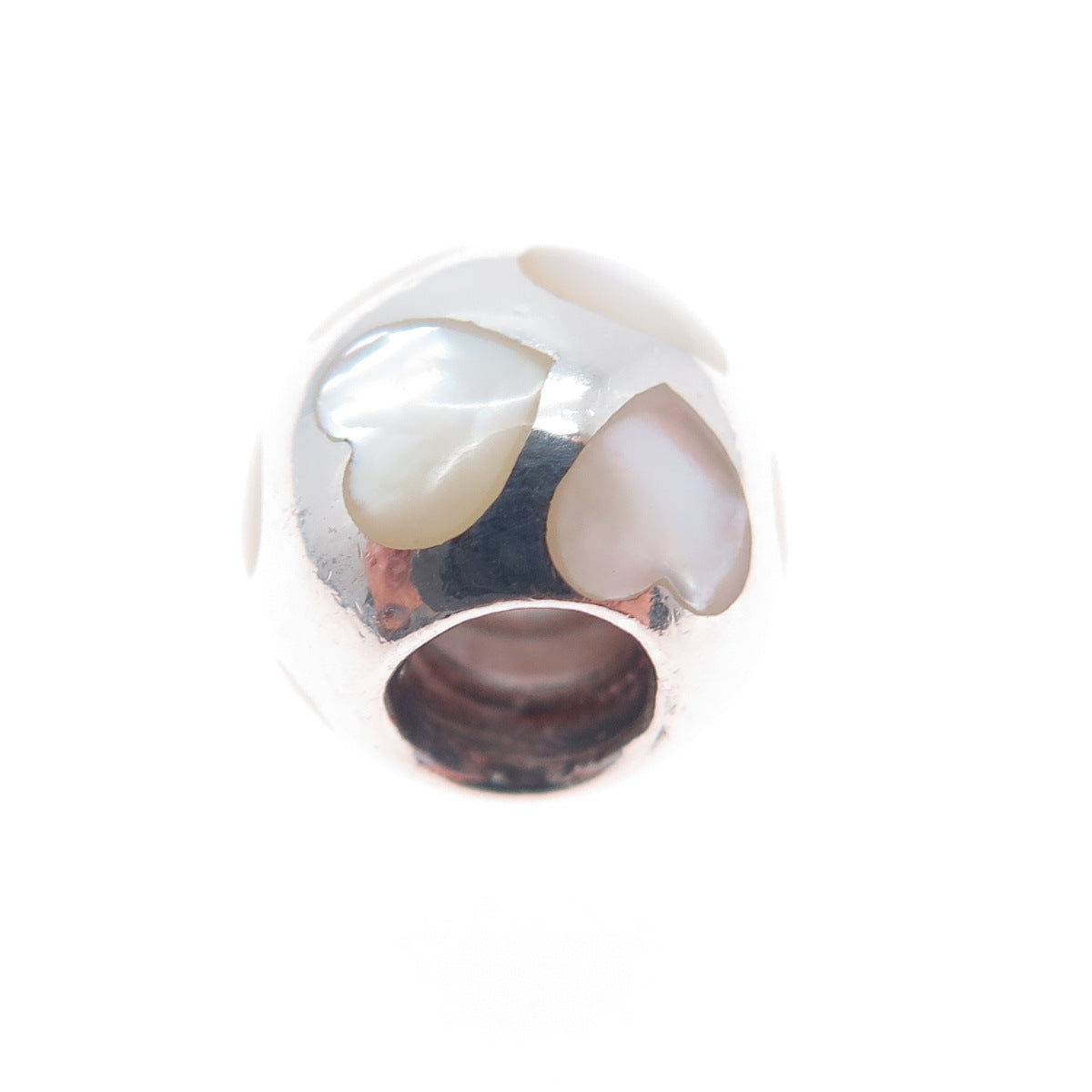 PANDORA 925 Sterling Silver Real MOP Heart Slide Bead Charm