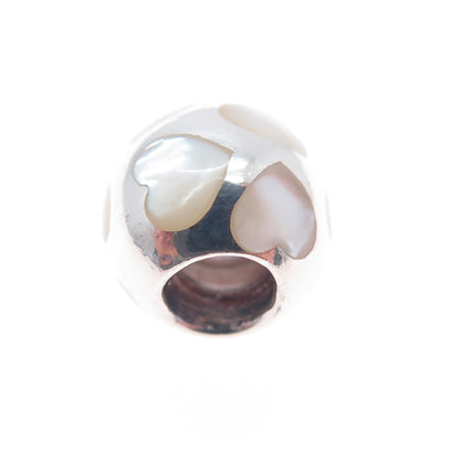 PANDORA 925 Sterling Silver Real MOP Heart Slide Bead Charm